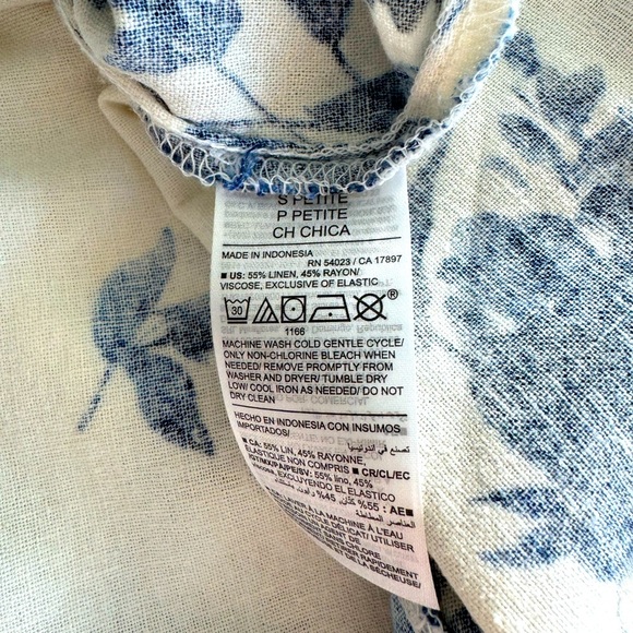 Blue and White Floral Fit & Flare Linen Blend Midi Dress Size Small Petite New - Picture 10 of 11